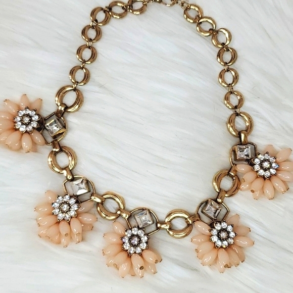Vintage Inspired Rhinestone Peach Beaded Floral Chunky Chain Necklace Adjustable - Picture 3 of 8